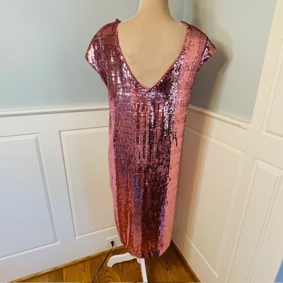 Maeve by Anthropologie Pink Sequin Kara Popover Midi Dress Small - Picture 5 of 8